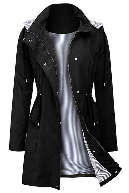 Women's Rain Jacket Spring Hooded Striped Water-Repellent