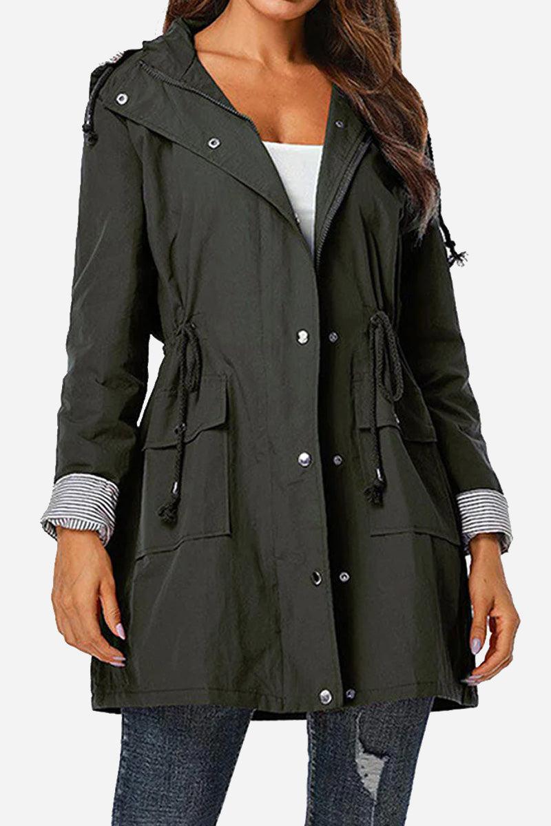 Women's Rain Jacket Spring Hooded Striped Water-Repellent