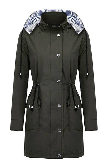 Women's Rain Jacket Spring Hooded Striped Water-Repellent