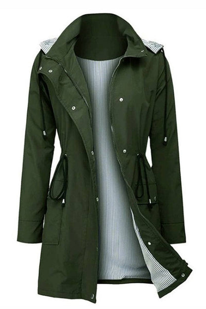 Women's Rain Jacket Spring Hooded Striped Water-Repellent