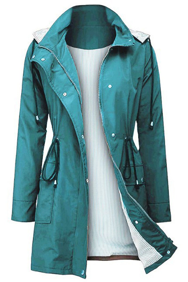 Women's Rain Jacket Spring Hooded Striped Water-Repellent