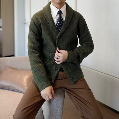 Men's Knitted Jacket for Autumn with V-Neck and Long Sleeves