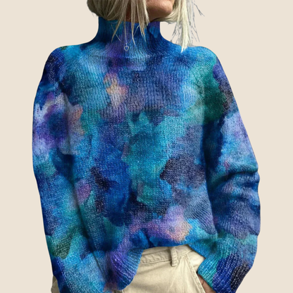 Women's Winter Turtleneck Sweater with Artistic Knit Design