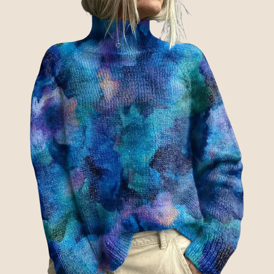 Women's Winter Turtleneck Sweater with Artistic Knit Design