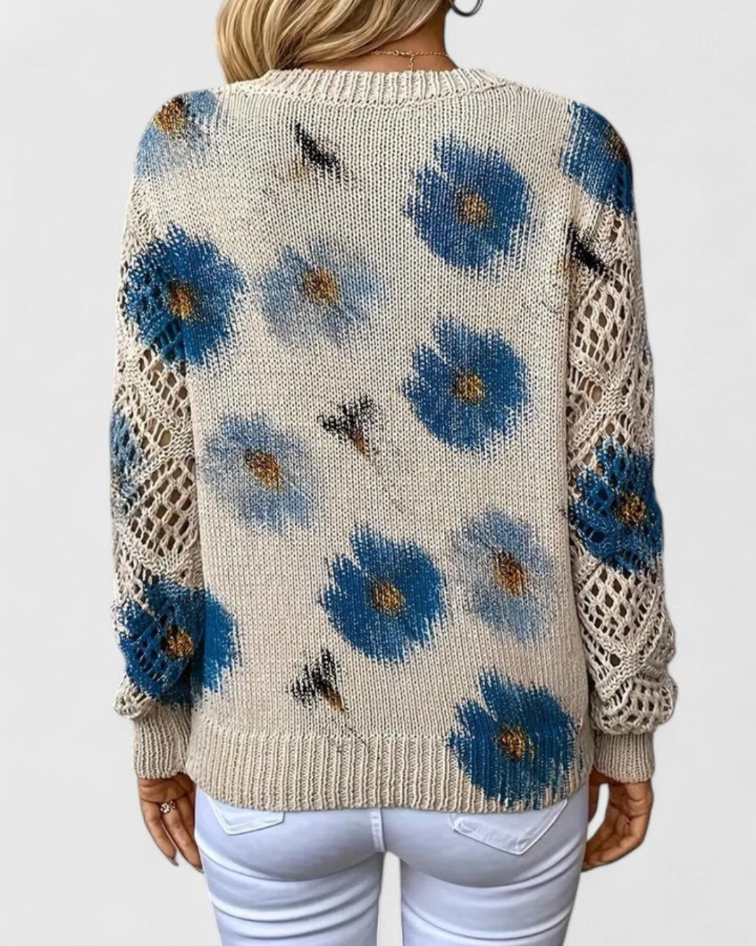 Damen Pullover Mit Durchbrochenen Ärmeln Und Weicher Struktur