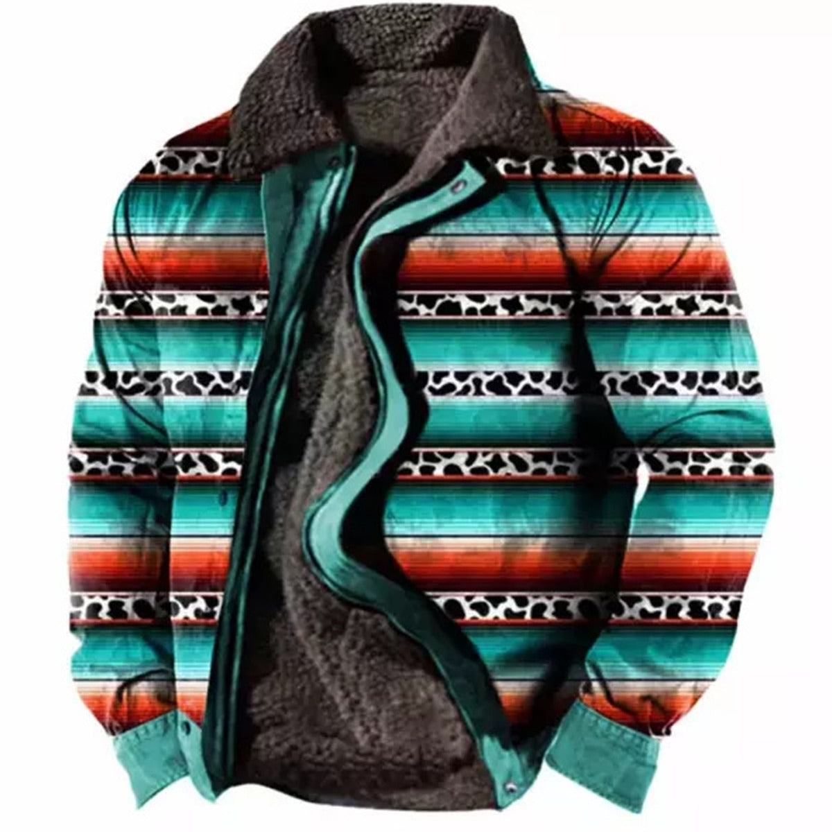Bunte Herrenjacke mit Streifenmuster, warmem Futter und Reißverschluss. Ideal für Herbstmode, stilvoll und bequem.