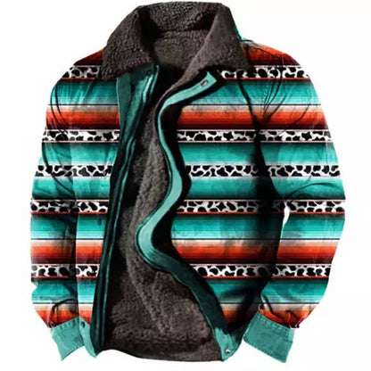 Bunte Herrenjacke mit Streifenmuster, warmem Futter und Reißverschluss. Ideal für Herbstmode, stilvoll und bequem.