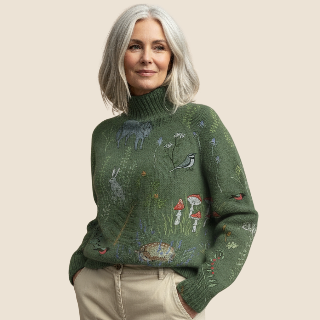 Women's Winter Turtleneck Sweater with Artistic Knit Design