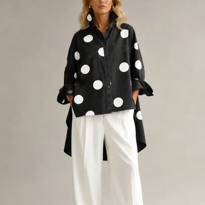 Damen Jeanshemd mit Polka Dot Muster – Lockerer Schnitt