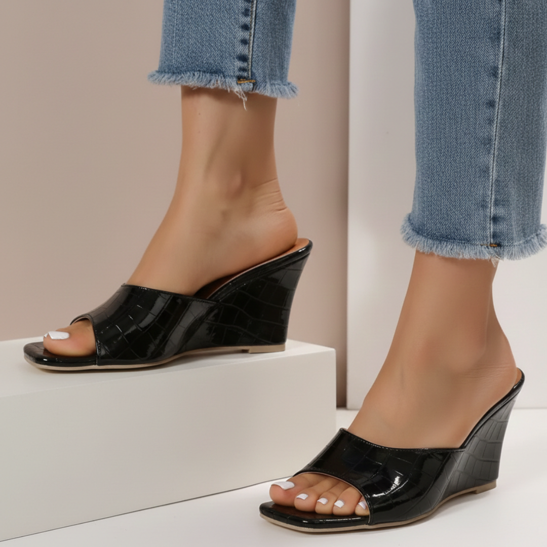 Damen Sommer Sandalen Keilsohle Plateau Schlupfdesign Quadratische Spitze