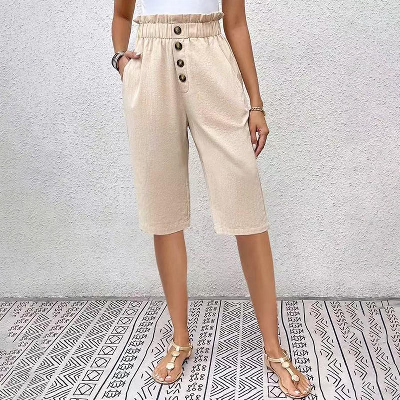 Damen Sommer-Shorts Mit Hohem Bund, Taschen Und Knopfdetail