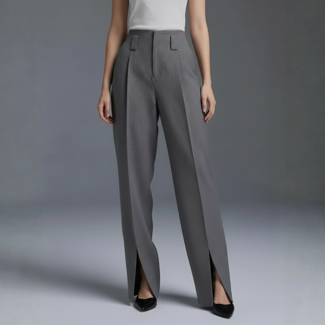 Damen High Waist Hose mit Weitem Bein und Gürteltäschchen