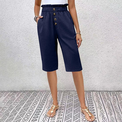 Damen Sommer-Shorts Mit Hohem Bund, Taschen Und Knopfdetail