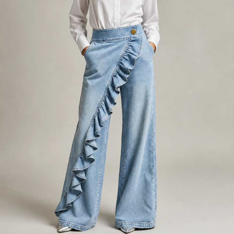 Damen Hosenrock mit Hohem Bund und Volants