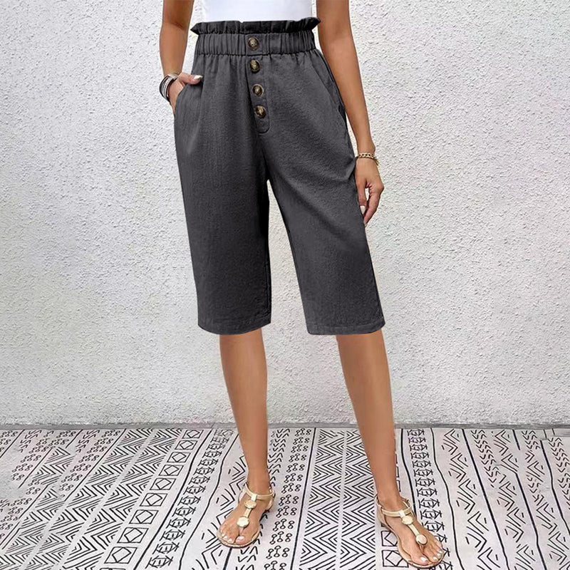 Damen Sommer-Shorts Mit Hohem Bund, Taschen Und Knopfdetail