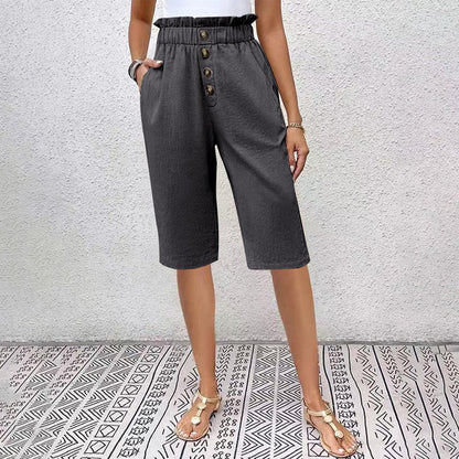 Damen Sommer-Shorts Mit Hohem Bund, Taschen Und Knopfdetail