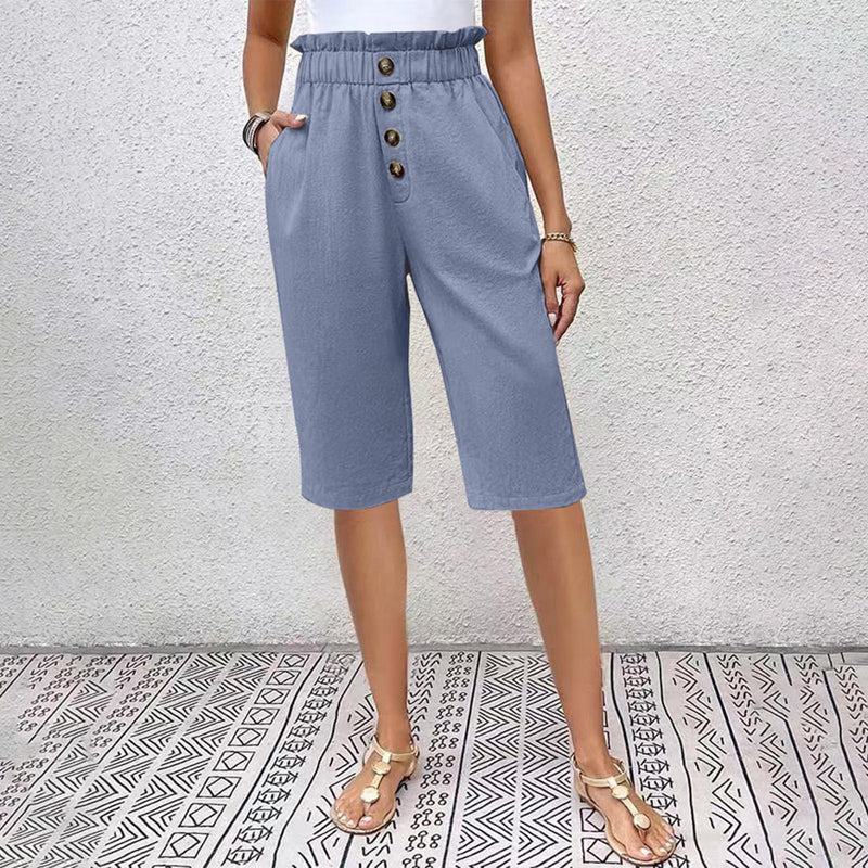 Damen Sommer-Shorts Mit Hohem Bund, Taschen Und Knopfdetail