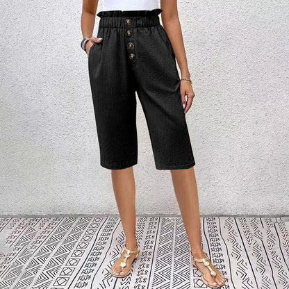 Damen Sommer-Shorts Mit Hohem Bund, Taschen Und Knopfdetail