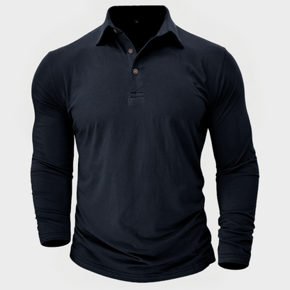 Herren-Poloshirt Mit Langen Ärmeln, Knopfkragen, Strukturierte Passform