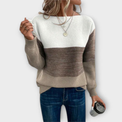 Damen Patchwork-Pullover für den Herbst mit Dreifarben-Design