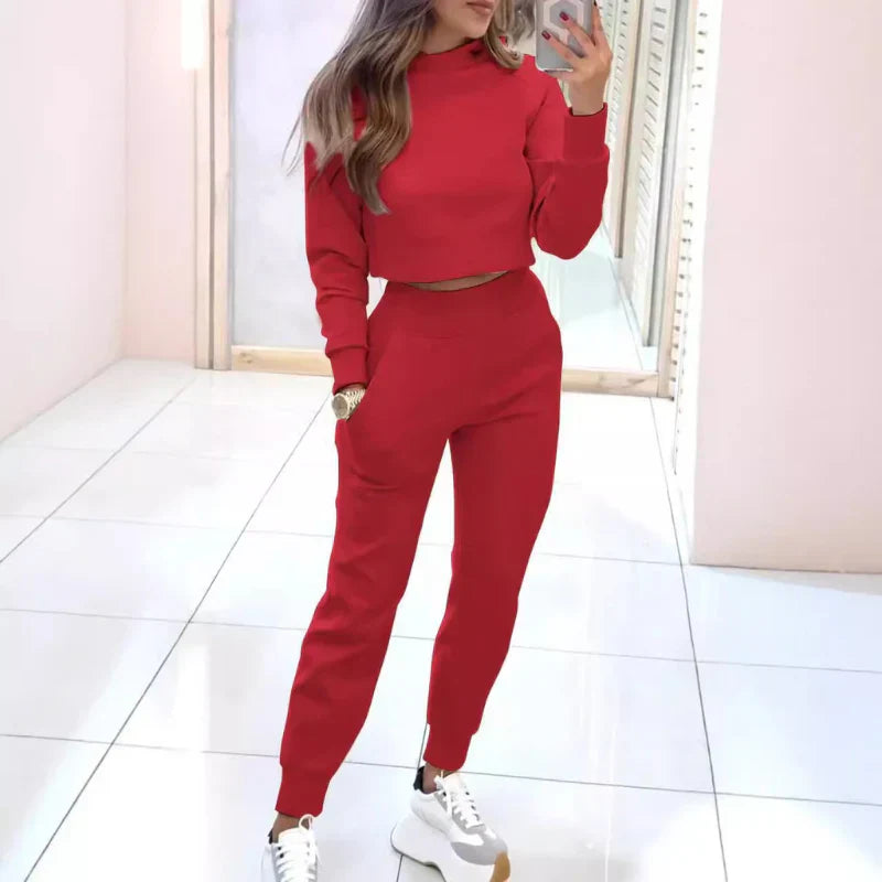 Damen Zweiteiliges Set Mit Cropped Pullover Und Hose Mit Elastischem Bund