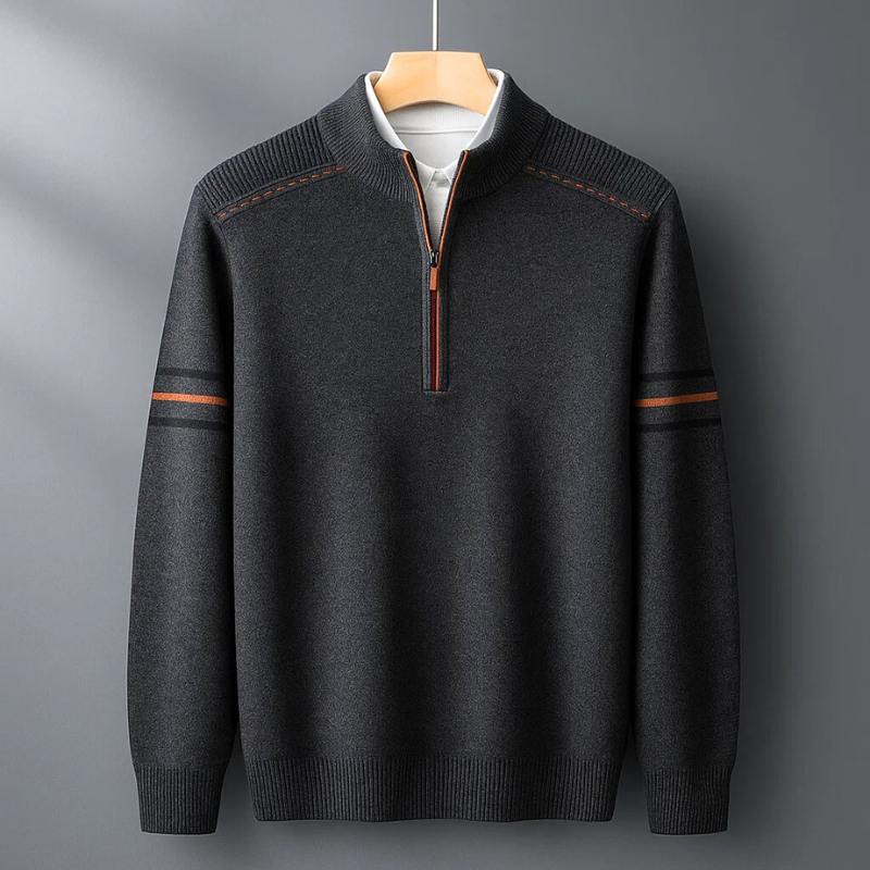 Men's Sweater Quarter-Zip Contrast Stitching