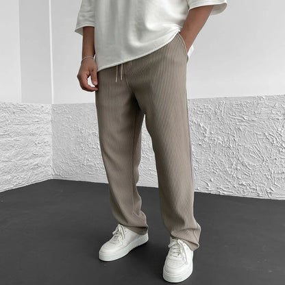 Men's Knitted Trousers in Relaxed Fit with Ribbed Fabric and Adjustable Waistband