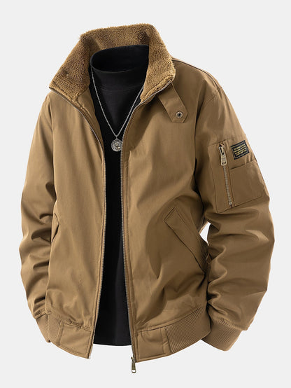 Men's Winter Utility Jacket with Fleece Lining and Ribbed Cuffs