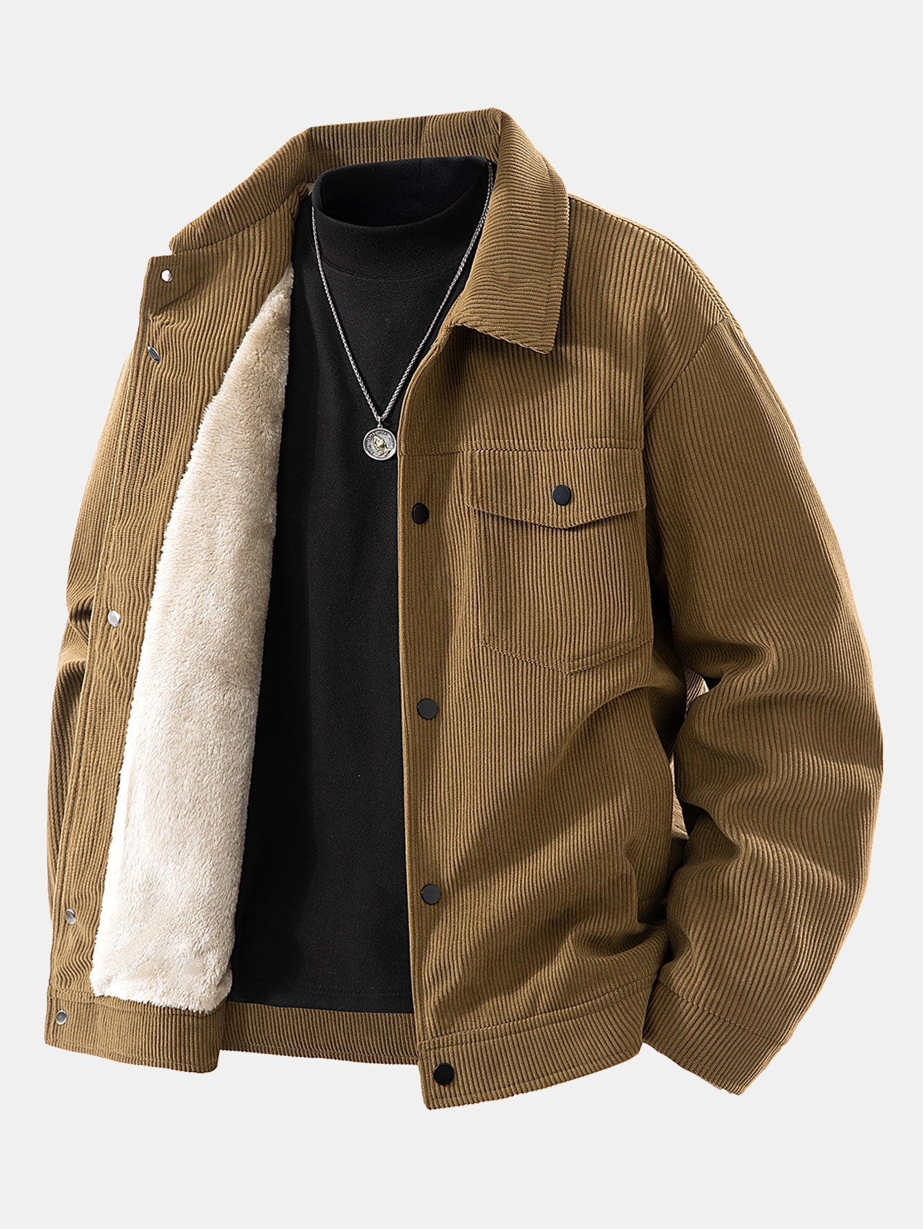 Men&#39;s autumn jacket with lining and snap button closure