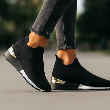 Damen Slip-On-Sneaker Mit Atmungsaktivem Mesh Und Metallic-Ferse