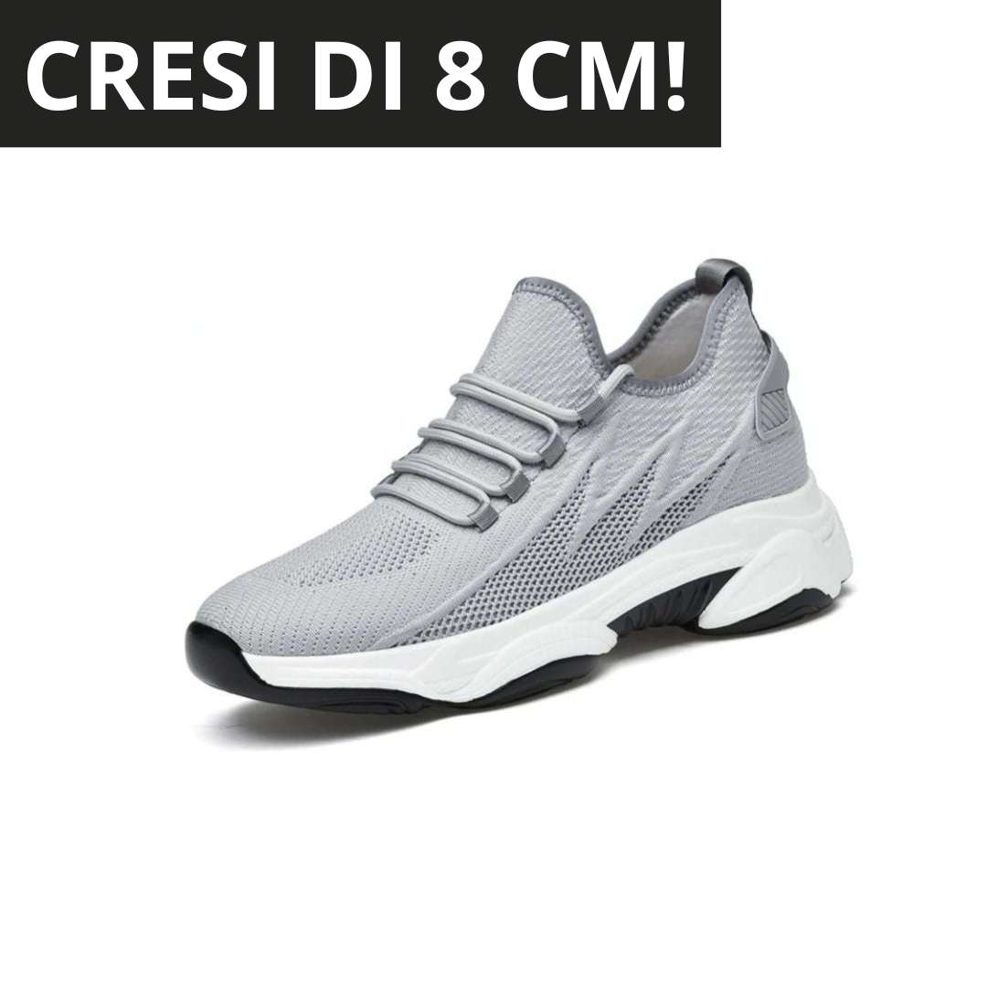 Grauer Sneaker mit dicker Sohle, erhöht um 8 cm. Modischer Sportschuh, atmungsaktives Mesh, ideal für Komfort und Stil.
