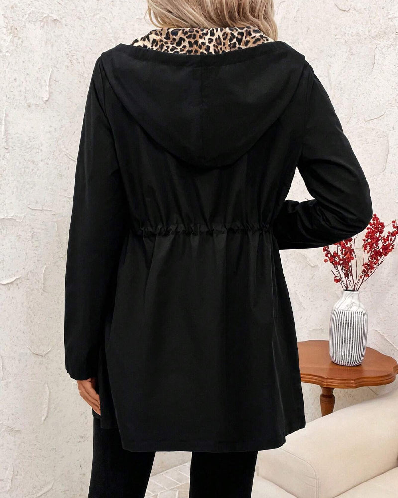 Women's Reversible Cardigan with Leopard Print and Pockets