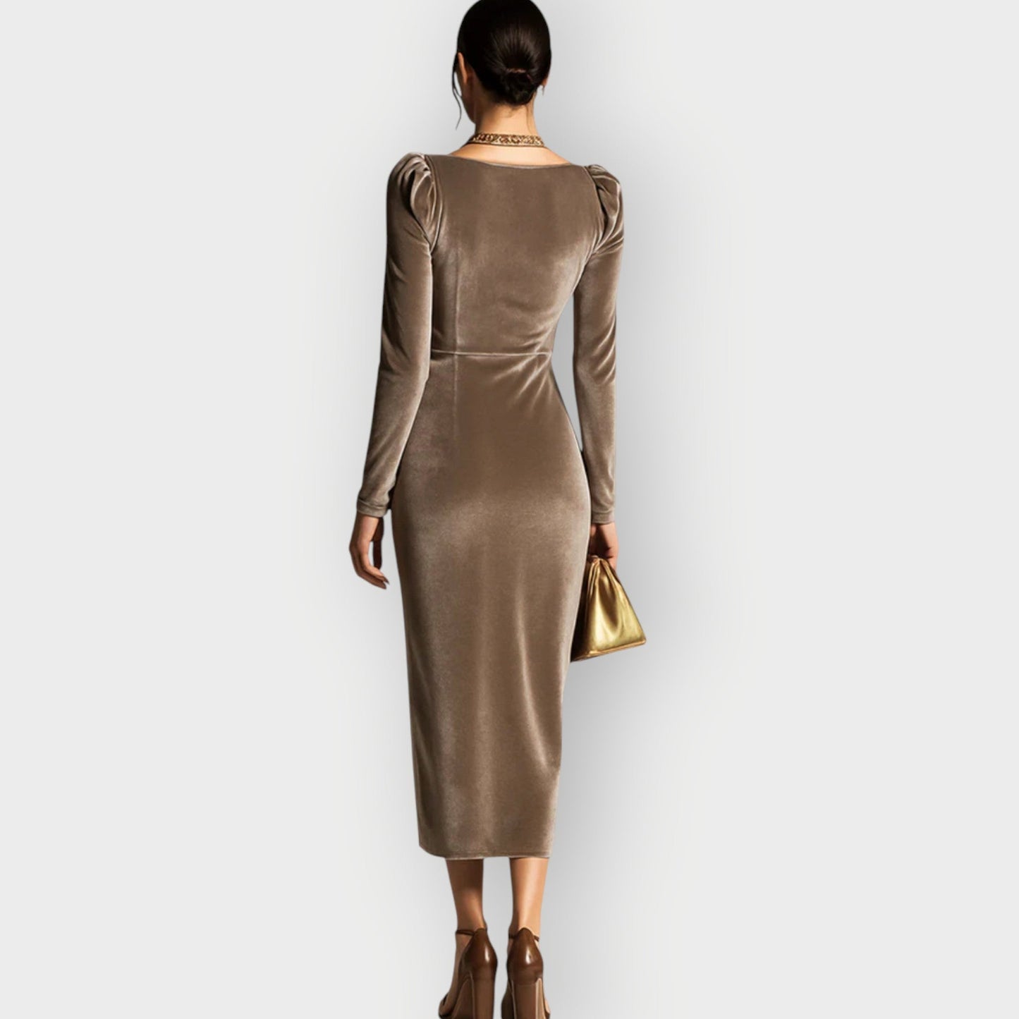 Women's Midi Dress Draped with Ruching Long Sleeve