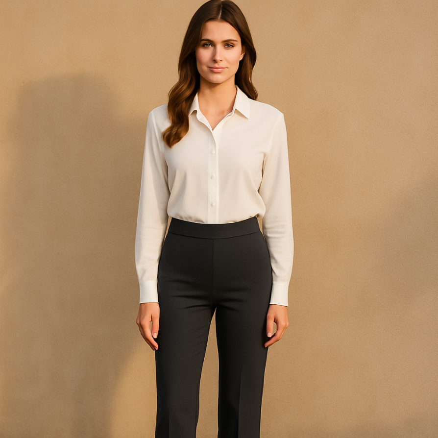 Damen Stretchhose Mit Elastischem Bund Und Seitentaschen
