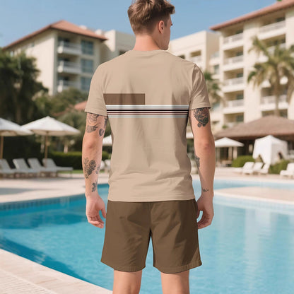 Herren Sommer Atmungsaktives Kurzarm-Shorts-Set Mit Rundhalsausschnitt Und Cartoon-Print, Zweiteilig
