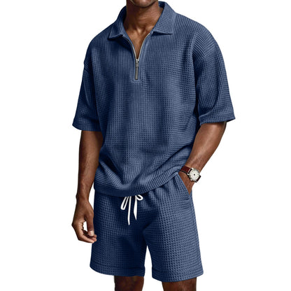 Herren Sommer Set mit Poloshirt und Shorts – Reißverschlusskragen