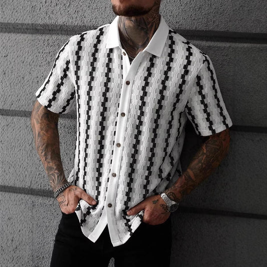 Herren Sommer Karo-Strickcardigan Kurzarm Slim Fit Patchwork Streetwear Top