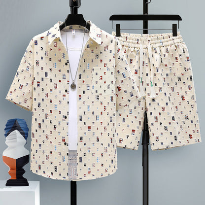 Men's Summer Sport Short-Sleeve Two-Piece Set Straight-Cut Shorts Matching Outfit