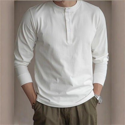 Herren Langarm Henley Shirt – Schweres Material Normale Passform