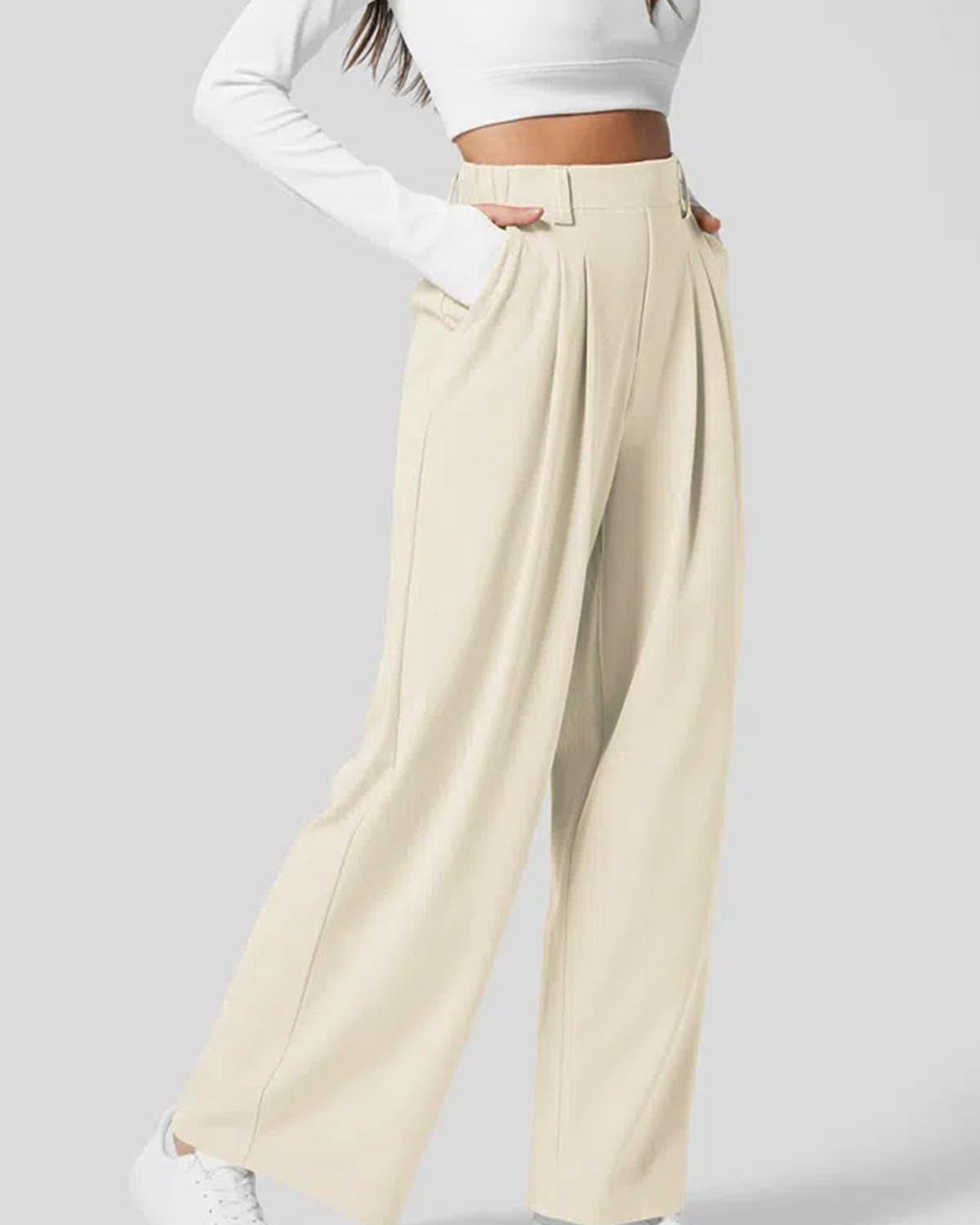 Women's pants with elastic waistband, waffle knit, and wide leg