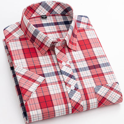 Men's Short-Sleeve Shirt with Check Pattern and Button Placket – Cotton Blend