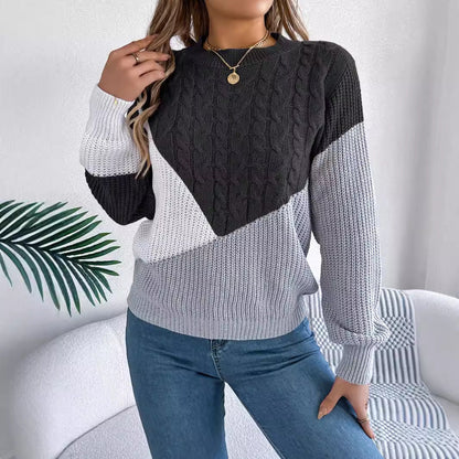 Women's Sweater with Twisted Knit Pattern, Contrasting Colors, and Long Sleeves