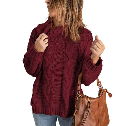 Women's Winter High-Neck Sweater Solid Color Long Sleeve