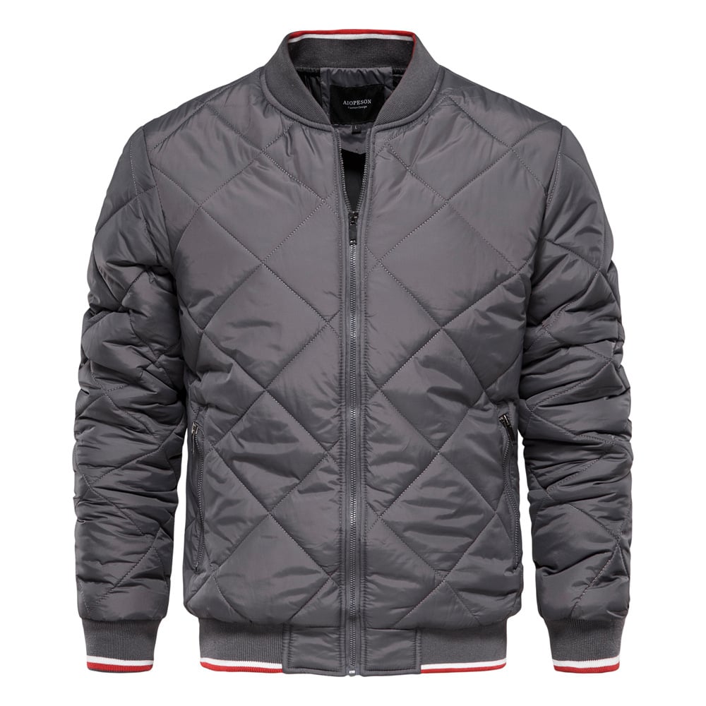 Herren Winter Steppjacke Stehkragen Einfarbig Reißverschluss – Daunen-Mischung