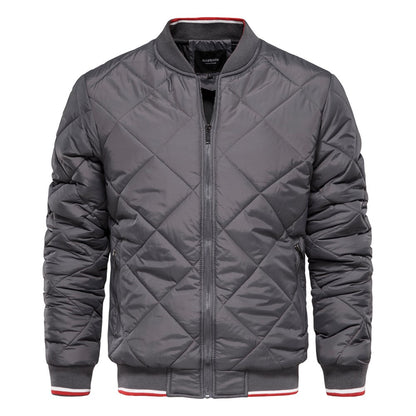 Herren Winter Steppjacke Stehkragen Einfarbig Reißverschluss – Daunen-Mischung