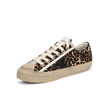 Women's sneakers in a used look with rounded toe – microfiber look
