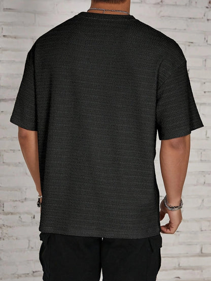 Herren Strick T-Shirt mit Struktur – Lockerer Schnitt Überschnittene Schultern
