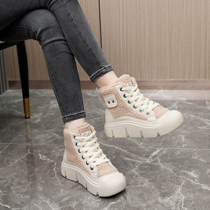 Women's winter high-top sneakers with laces, round toe, and non-slip rubber sole