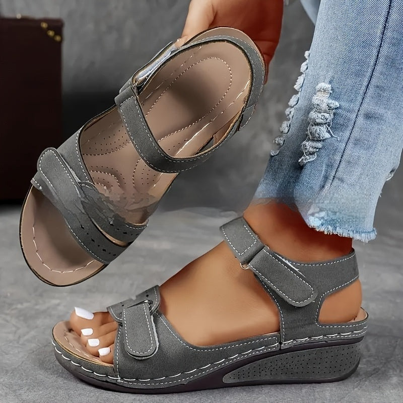 Damen-Sandalen Mit Dicker Sohle Und Klettverschluss – Lederoptik