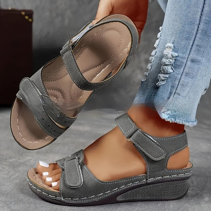 Damen-Sandalen Mit Dicker Sohle Und Klettverschluss – Lederoptik